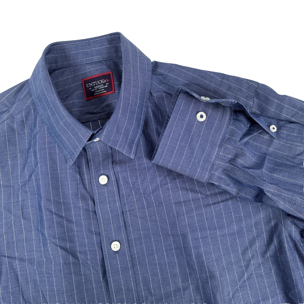 Mens UNTUCKit Long Sleeve Button Up Shirt Size Medium Slim Fit Blue Stripes